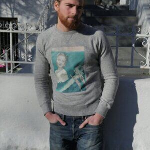 Collage Print Grey Sweatshirt Original Graphic Artist Design titled Fatal Flaw